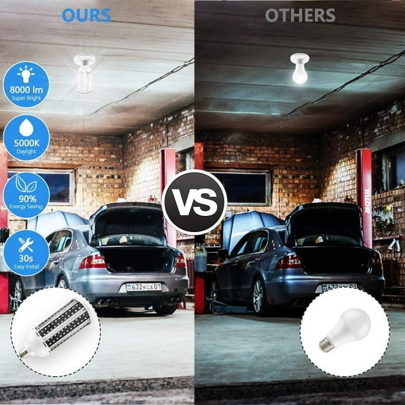 OTGFRF-LED Light Bulb,80W LED Corn Light Bulb Lamp 8000LM E26/E27 5000K 85V~265V Super Bright Cob Light LED Garage Lights for Basement barn Workshop Warehouse Factory Porch Backyard High Bay Street