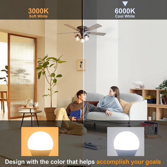 OTGFRF-LED Light Bulbs, E26 Base 6000K Cool Bright Daylight 60 Watt Equivalent Ceiling Fan Light Bulb, A15 Appliance Energy Saving Refrigerator Small Light Bulbs, 120V, 600LM, CRI 85+, 6 Pack