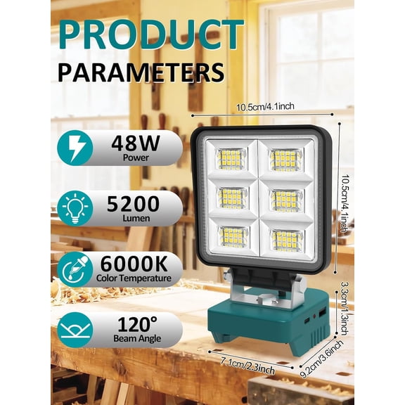 OTGFRF-LED Work Light Compatible with Makita 18V Battery, 5200LM Flashlight, 18V Battery Cordless Work Light 140Adjustable with Low Voltage Protection for Outdoors and Job Site Lighting