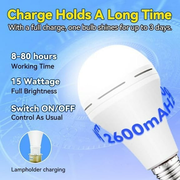 OTGFRF-LITE PRO Battery Backup Light Bulbs, 2600mAh Rechargeable Light Bulbs, Perfect As Emergency Lights for Home Power Failure, Hurricane Prepareness Item, E26/E27