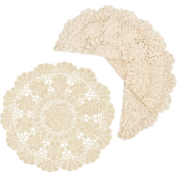 OTGFRF-Lace Doilies Crochet Cloth Table Placemat Handmade Round Coasters Rosary Doily, 100% Cotton Pack of 4, 15 inch (40cm x 40cm) (Beige)