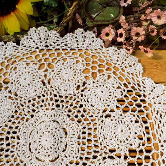 OTGFRF-Lace Doilies Crochet Cloth Table Placemat Handmade Round Coasters Rosary Doily, 100% Cotton Pack of 4, 15 inch (40cm x 40cm) (White)