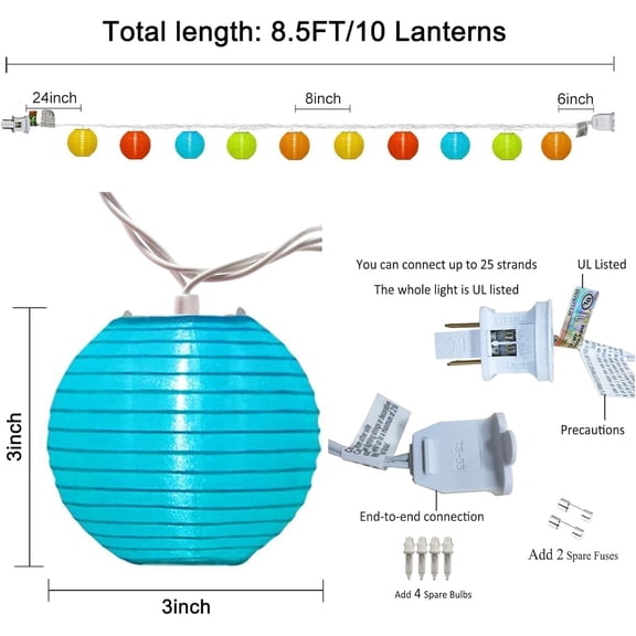 OTGFRF-Lantern String Lights, 8.5FT Indoor Lantern Christmas Lights with 10 LED Colorful Lanterns for Home Patio Party Wedding Bistro Indoor Bedroom Decoration