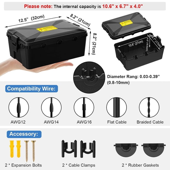 OTGFRF-Large Outdoor Electrical Box Waterproof 12.8 x 8.2 x 5 in, IP54 Waterproof Extension Cord Cover Outlet Box, Weatherproof Connection Box for Electronics Outside, Power Strip, Light, Plug