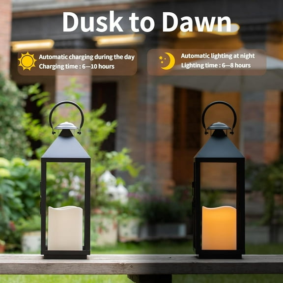 OTGFRF-Large Solar Candles Outdoor Waterproof, 4.5" x 6" Ivory White Flameless Candles, Dusk to Dawn Light Sensor, LED Rechargeable Pillar Solar Candles for Outdoor Lanterns, Patio Decor, Set of 2