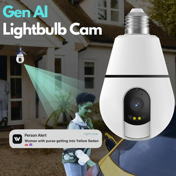 OTGFRF-Light Bulb Security Camera Outdoor,5G&2.4G WiFi Security Cameras Wireless Outdoor 2K AI Detection and Alarm,Two-Way Talk,911 Emergency Dispatch,Cameras for Home Security Color Night Vision