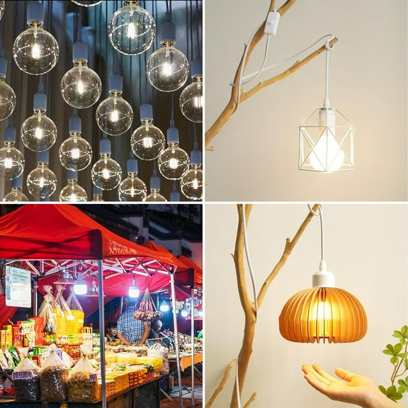 OTGFRF-Light Socket with Cord, Plug in Hanging Light Kit, Extension Hanging Lantern Cord Cable UL 9.8ft E26 E27 Socket On/Off Switch Plug in Pendant Lighting, for Living Room Bedroom 2 Pack (White)