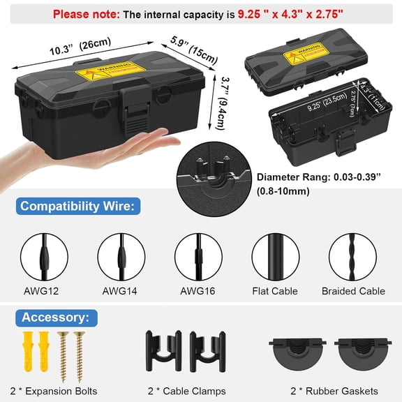 OTGFRF-Medium Outdoor Electrical Box Waterproof 10.3 x 5.9 x 3.7 in, IP54 Waterproof Extension Cord Cover Outlet Box, Weatherproof Connection Box for Electronics Outside, Power Strip, Light, Plug