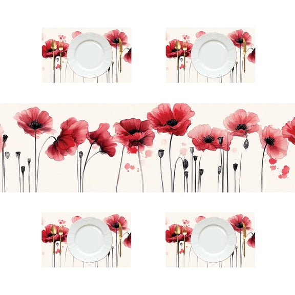 OTGFRF-Merry Christmas Vintage Table Runners and Placemats Set of 4, Abstract Painting Design Woven Fabric Coasters for Dining Table, Kitchen, Party Decor (Flower, Set of 4)