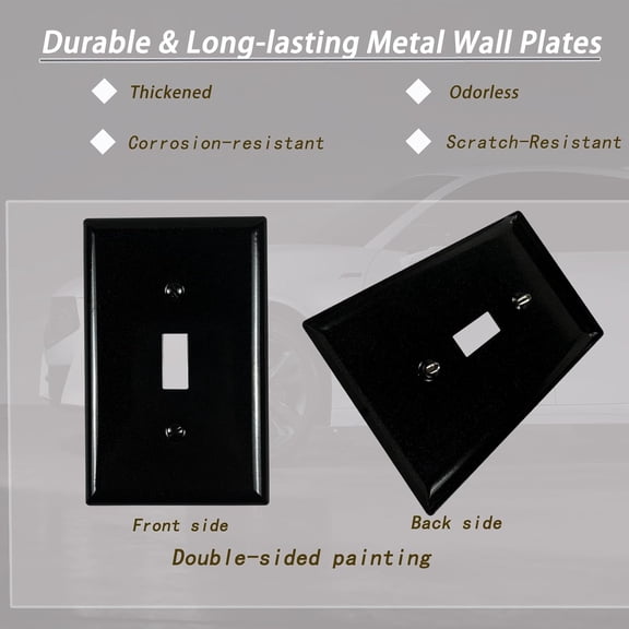 OTGFRF-Metal Electrical Outlet Covers, Light Switch Cover Wall Plates, Mid Size Thicker Switch Plates, Wall Plate of Various Styles for Indoor and Outdoor Cosmic Black (1 Gang Toggle 4 PK)