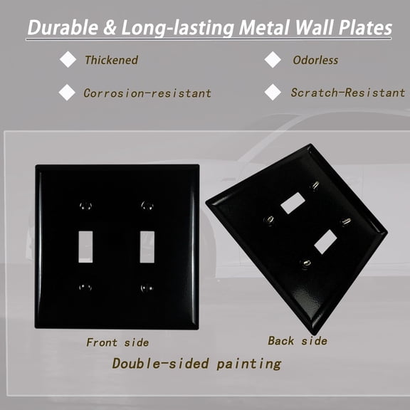 OTGFRF-Metal Electrical Outlet Covers, Light Switch Cover Wall Plates, Mid Size Thicker Switch Plates, Wall Plate of Various Styles for Indoor and Outdoor Cosmic Black (2 Gang Toggle 2 PK)