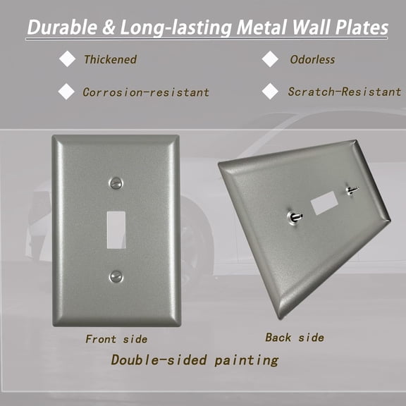 OTGFRF-Metal Electrical Outlet Covers, Light Switch Cover Wall Plates, Mid Size Thicker Switch Plates, Wall Plate of Various Styles for Indoor and Outdoor Matte Nickel (1 Gang Toggle 4 PK)