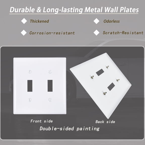 OTGFRF-Metal Electrical Outlet Covers, Light Switch Cover Wall Plates, Mid Size Thicker Switch Plates, Wall Plate of Various Styles for Indoor and Outdoor Pure White(2 Gang Toggle 2 PK)