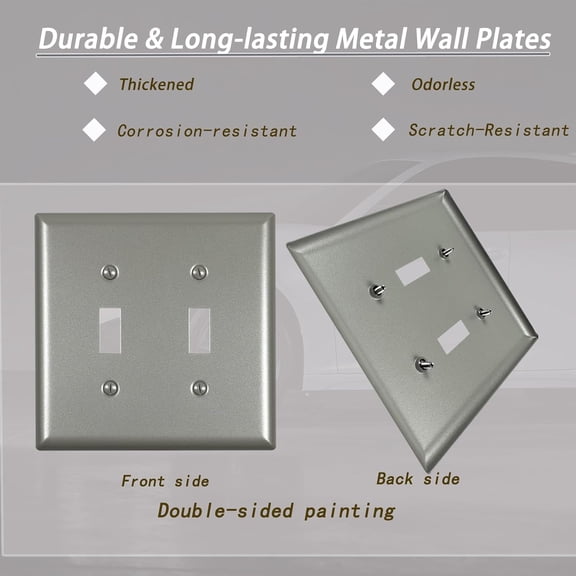 OTGFRF-Metal Electrical Outlet Covers, light Switch Cover Wall Plates, Mid Size Switch Plates, Wall Plate of Various Styles for Indoor and Outdoor Matte Nickel (2 Gang Toggle 2 PK)
