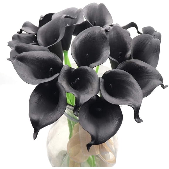 OTGFRF-Mini Artificial Calla Lily 10 Stem Bridal Bouquets Artificial Latex Real Touch Flowers for Home Party Decor(Black)