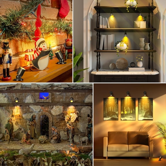 OTGFRF-Mini LED Spotlight Display Lights Plug in Indoor Small Spot Lights for Art Model Showcase, Wired Accent Uplights for Plant Picture (Warm White-2 Light 1 Plug)