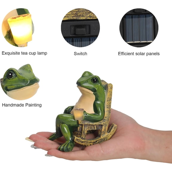 OTGFRF-Miniature Frog Garden Statue Solar Light Outdoor Decor Frog Figurine for Outdoor Indoor Home Lawn Yard Balcony Porch Patio for Women Mom Grandma 3.74"x2.75"x3.93"