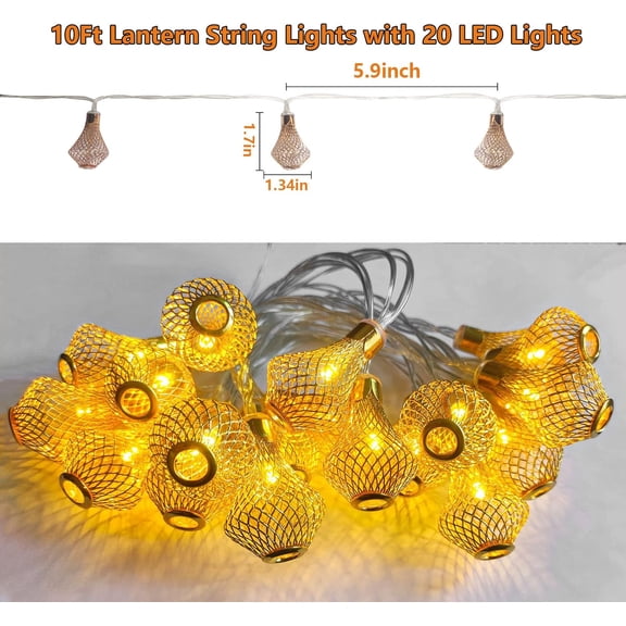 OTGFRF-Moroccan Lantern String Lights Battery Powered 10Ft Fairy Lantern Lights 20 LED Golden Raindrop Lights, Warm White String Lights for Outdoor, Patio, Garden, Tent, Bedroom, Party, Wedding, Xmas