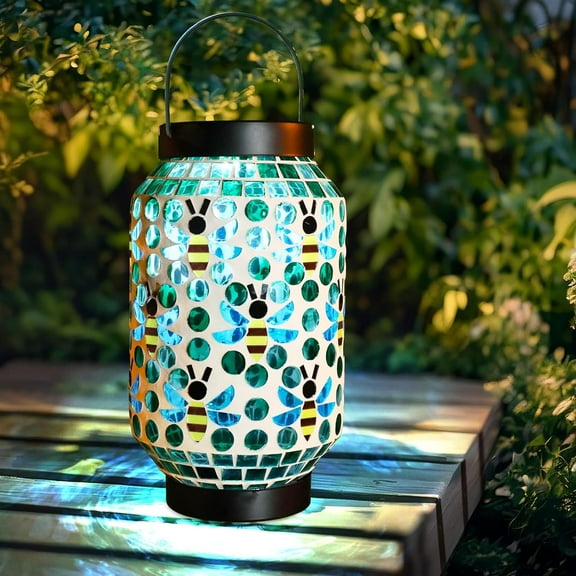 OTGFRF-Mosaic Solar Lantern Outdoor Hanging Waterproof, Ladybug Mosaic Light Indoor Decorative Table, Garden Decor for Yard Outside, Path, Pathway, Courtyard, Lawn, Birthday Gift for Mom Women