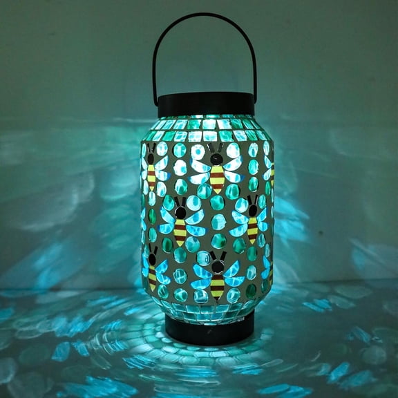 OTGFRF-Mosaic Solar Lanterns - Glass Hanging Solar Lights Hollow Out Waterproof Decorative Lights for Garden, Patio, Holiday Party Outdoor Decoration