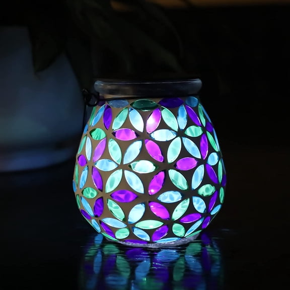 OTGFRF-Mosaic Solar Lanterns Outdoor - Glass Hanging Solar Lights Hollow Out Waterproof Table Lamp Outdoor Decorative for Garden, Patio, Holiday Party Outdoor Decoration