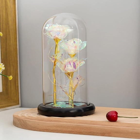OTGFRF-Mothers Day Mom Gifts: Rainbow LED Galaxy Glass Flower Forever Rose in Glass Dome, 3 Colorful Light Up Preserved Rose for Women, Mothers Day Birthday Gifts and Valentines Day Presents for Her