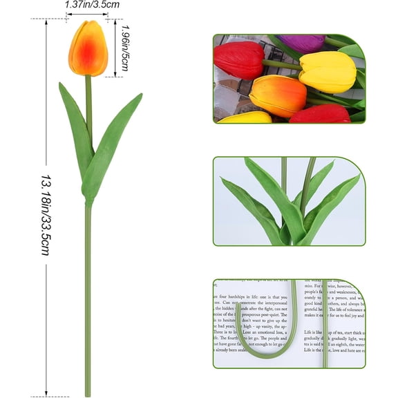 OTGFRF-Multicolor Tulips Artificial Flowers 15 Pcs Fake Faux Tulips Real Touch Tulip Flowers with Stems Easter Spring Flowers for Arrangements Bouquet Wedding Mother's Day Home Centerpieces Table Dec