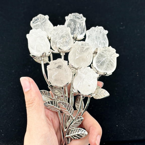 OTGFRF-Natural Clear Quartz Crystal Rose Flower Sculpture - Handcrafted for Home Decor, Healing Crystals & Energy Work, Valentine's Day Gift for Her/Him