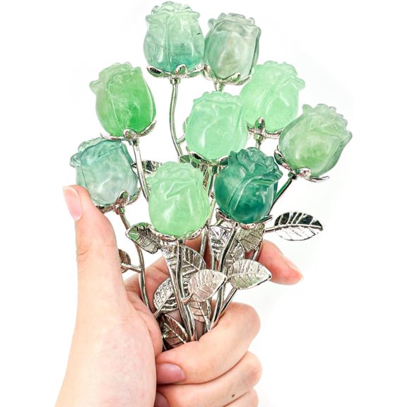 OTGFRF-Natural Fluorite Crystal Rose Flower Sculpture - Handcrafted for Home Decor, Healing Crystals & Energy Work, Valentine's Day Gift for Her/Him