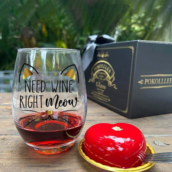 OTGFRF-Need Wine Right Meow Wine Glass Gift, Funny Cat Themed Wine Glass Gift for Cat Owners Cat Mom Cat Lovers Cat Dad Couples Women Friends BFF Sisters, Pet Lover Wine Glass Set-141, Transparent