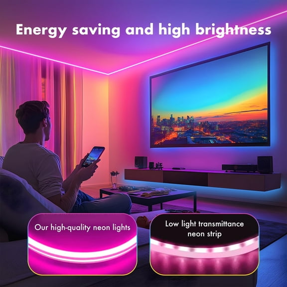 OTGFRF-Neon Rope Lights, JIAMEI 65.6FT RGB LED Strip Lights, App Control, IR Remote, Music Syncing, Outdoor IP67 Waterproof, Flexible Strip Cuttable for Bedroom, Gaming, Party(2 Rolls of 32.8FT)