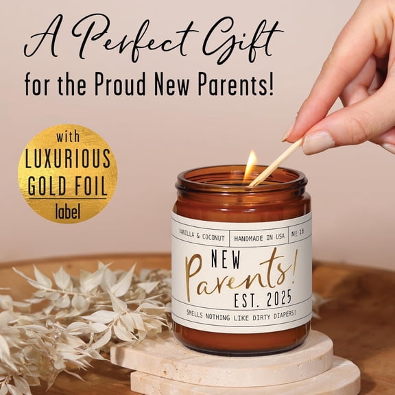 OTGFRF-New Parents Gifts for Couples - 'New Parents Est 2025' Candle, w/Coconut, Vanilla I Mom and Dad Gifts for New Parents After Birth I First Time Parents Gift I Expecting Parents I 50 Hr Burn, US