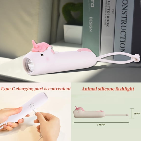 OTGFRF-New Rechargeable Unicorns LED Flashlight, Cute Animal Shaped Silicone Flashlight, Comfortable Touch Lasting Press to Adjust Brightness Portable Outdoor Lighting Creative Light.