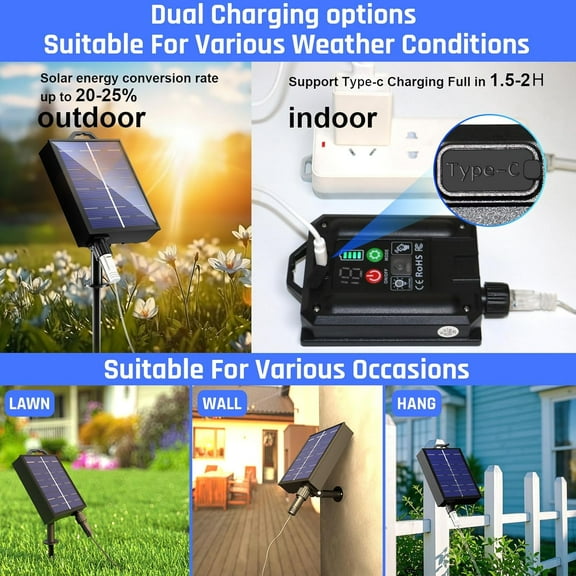 OTGFRF-New Upgraded Solar Halloween String Lights Outdoor Waterproof, Solar & USB Rechargeable 19 Modes 2 Pack Total 144FT 400 LED Orange Halloween Lights for Yard Patio Garden Christmas Decorations,