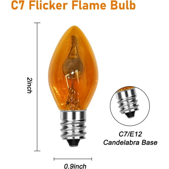 OTGFRF-Orange C7 Flickering Flame Bulb,1W Halloween Chandelier Flickering Light Bulbs with Orange Glow That flickers,C7/E12 Candelabra Base (25 Pack)