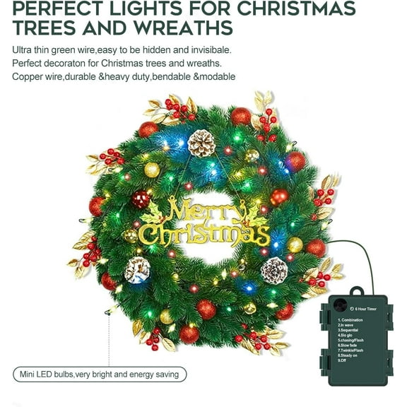 OTGFRF-Outdoor Fairy Lights Battery Operated,10 Feet100LED Green Copper Wire Cluster Lights with Timer, Twinkle Firecracker Mini String Light, for Christmas Tree Wreath Wedding,Multicolor