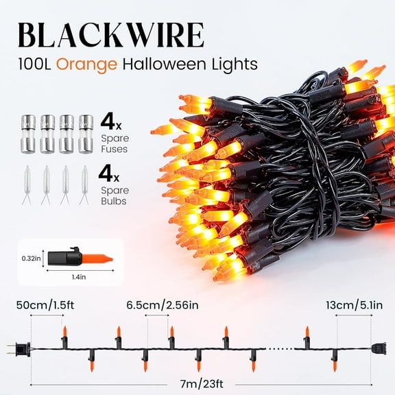 OTGFRF-Outdoor Halloween Lights(23 Feet,100 Count)-Incandescent Orange Christmas Lights with Black Wire,Mini Orange String Lights Connectable for Patio,Garden,Tree,Party, Halloween Decoration