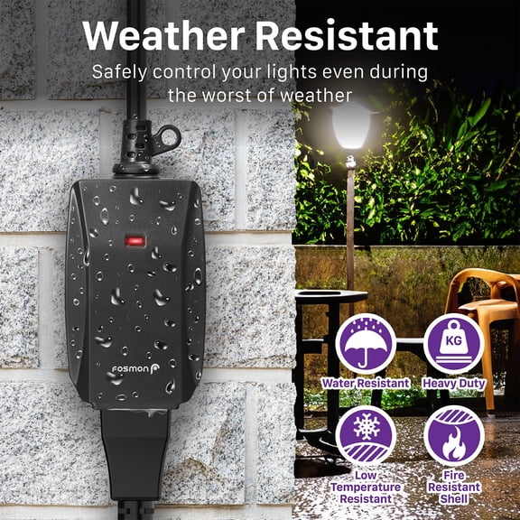 OTGFRF-Outdoor Indoor Remote Control Outlet with 2 Wireless Remotes, Electrical Plug in Light Switch Weatherproof, 15 A Heavy Duty 3-Prong Plugs Outlets for Outside Lighting, 100 FT Range- ETL Listed
