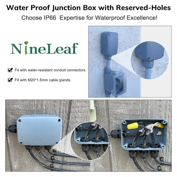 OTGFRF-Outdoor Junction Box,Nineleaf IP66 Weatherproof Electrical Project Boxes PVC/ABS Plastic Enclosure Box Universal Watertight 4.9 x 3.3 x 2.3 inch (125x86x62mm), Fit with 20mm Cable Gland Grey
