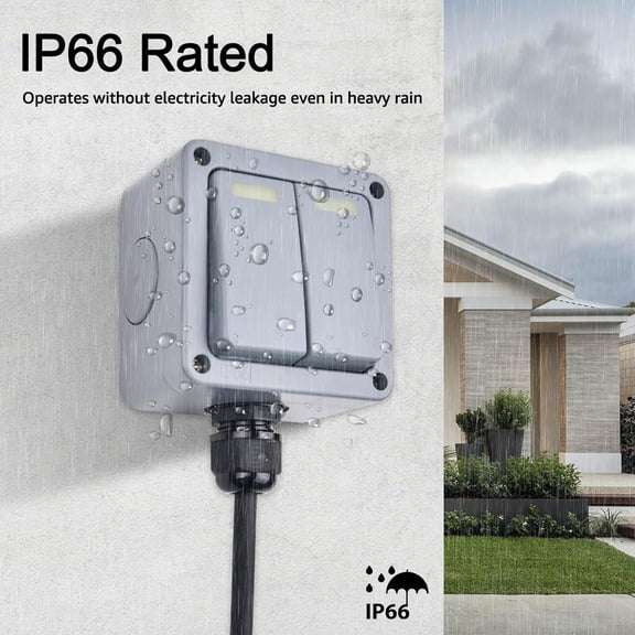 OTGFRF-Outdoor Light Switch, 2 Gang 2 Way Double IP66 Waterproof Outdoor Light Switch, SPDT, 3 1/4 * 2 * 3 1/4 in (82 * 82 * 51mm),10Amp 110-250V, for Garden, Pool, Yard