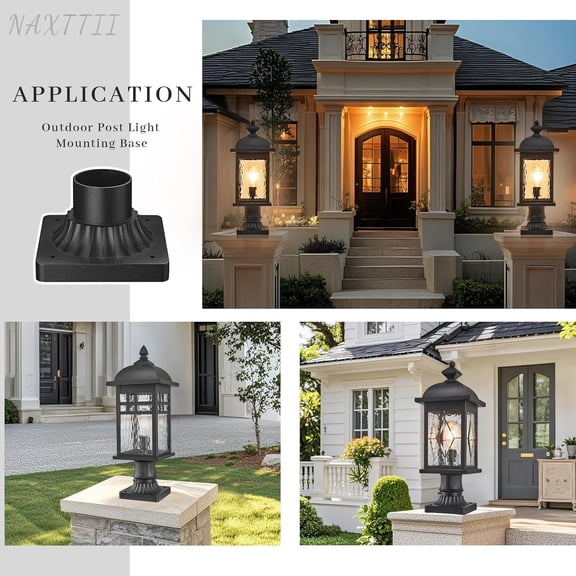 OTGFRF-Outdoor Post Light Mounting Base 3 Inch Black Pier Mount Adapter Die-Case Aluminum Outdoor Pillar Light Basel Waterproof Anti-Rust 2-Pack