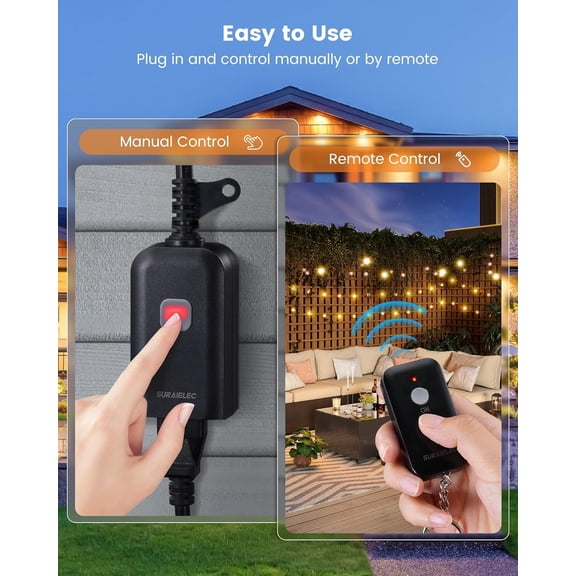 OTGFRF-Outdoor Remote Control Outlet, Wireless Waterproof Remote Power Switch, 15 AMP, 100 FT Range, 1 Remote 1 Outlet, Electrical Plug for for Outdoor Lights (Battery Included)