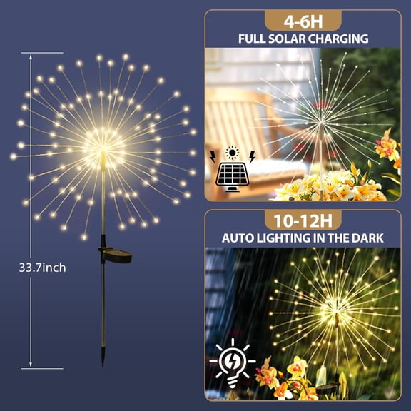 OTGFRF-Outdoor Solar Garden Lights, 120 LEDs 8 Lighting Modes Waterproof Solar Fireworks Light Sparklers for Patio Walkway Yard Courtyards Pathway Christmas Party Decorations, Colorful(2 Pack)