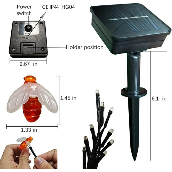 OTGFRF-Outdoor Solar Powered Firefly Lights Bugs with 9 Bee, Flickering Fireflies String Lights with 9 Amusing Fireflies Bulbs for Garden Patio Lawn, Brings Back Memories of Your Childhood