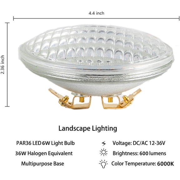 OTGFRF-PAR36 LED Landscape Light Bulb, 6W 600LM, 6000K, 36Watt Halogen Landscape Bulb Equivalent, 12V AC/DC, PAR36 LED Bulb for Tractor Light, Off-Road Vehicles, RV Vehicles, 2 Pack