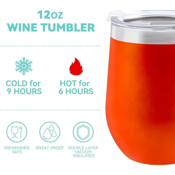 OTGFRF-PLATINIUM Stainless Steel Wine Tumbler,12oz Vacuum Insulated Wine Tumbler with Lid,Keep Cold & Hot,Leak-Proof,Dishwasher Safe,Perfect for Travel & Outdoors|Orange