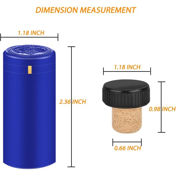 OTGFRF-PVC heat shrink capsules 40 count dark blue and 40 wine bottle cork stoppers, wine preservation set for cruise, seal shrink wrap sleeves caps tops, capsules for making cellars