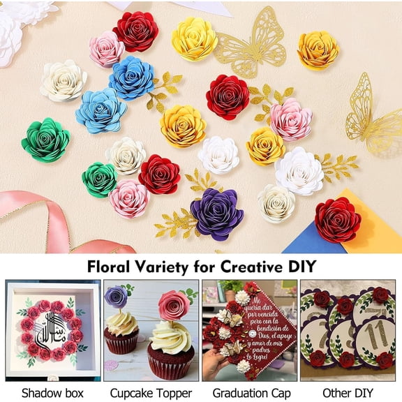 OTGFRF-Paper Flowers for Graduation Cap Decoration Kit, Small Roses Flores for Crafts, 3D Flores for Shadow Box Projects