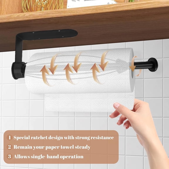 OTGFRF-Paper Towel Holder Under Cabinet, One-Handed Tear Wall Mount Paper Towel Holder with Damping Effect, Bend-Resistant, Self-Adhesive or Drill Mounting for Kitchen, Bathroom, RV
