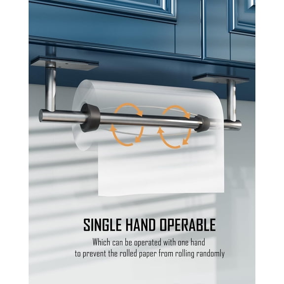 OTGFRF-Paper Towel Holder Under Cabinet, Single Hand Operable Easy Tear Wall Mount with Damping Effect, Self-Adhesive or Drilled for Kitchen Bathroom (Sliver)